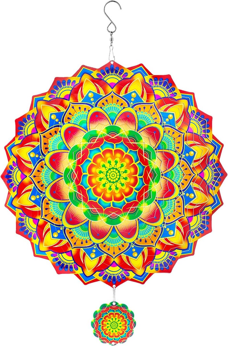 Katinyos Wind Spinners,12 inch Multi Color Mandala with 360° Swivel Hook for Yard and Garden, Bird Wind Catcher, Metal Wind Spinners Outdoor for Lawn Hanging Crafts Decor Kinetic Yard Art Ornament Gifts - Image 1